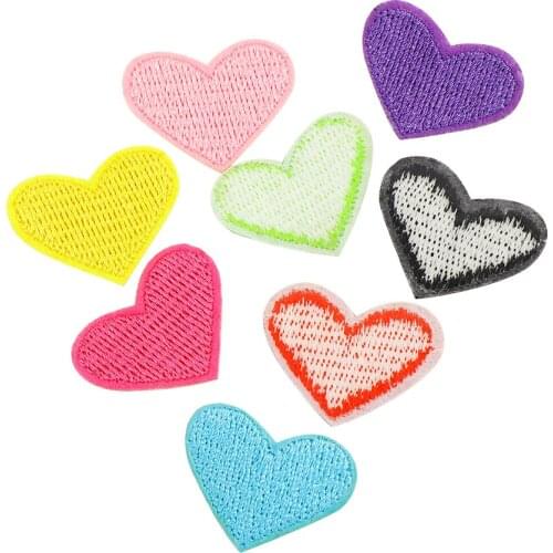 20pcs/lot Love Heart Iron On Patches Sewing On Embroidered Clothes Stickers DIY Badge Appliques