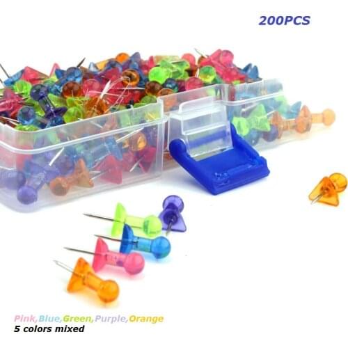 200pcs Colored push pin Standard map pins alfinete chinchetas pushpins Stationery Round head small triangle transparent tacks