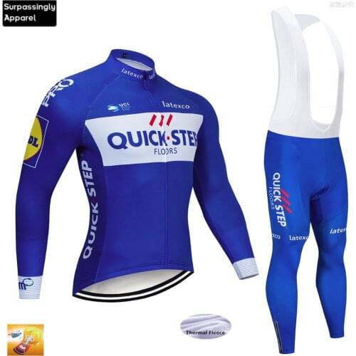2019 Winter Team Qcuik Step Long Sleeve Cycling Jersey Bike Pants Set Ropa Ciclismo Thermal Fleece Bicycling Maillot Culotte