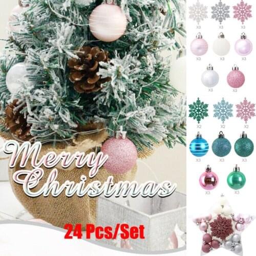 24pcs/lot Christmas Tree Decor Ball Baubles Snowflake Party Hanging Ball Ornament Decoration Xmas Hanging Home Christmas Decor