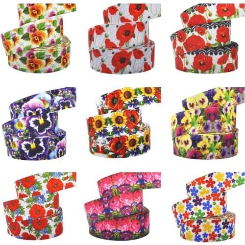 25mm 10yards Cartoon flower Ribbons Thermal transfer Printed grosgrain Wedding Accessories DIY material
