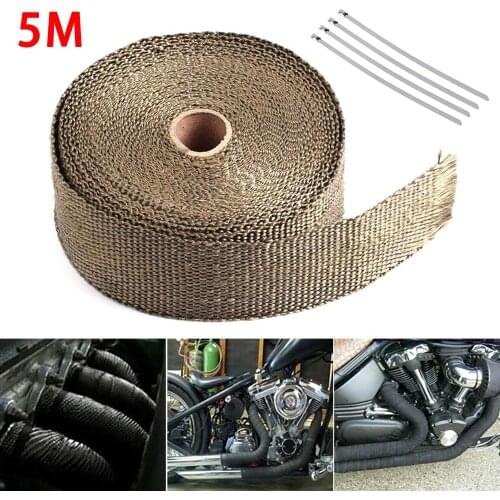 5M Roll Fiberglass Heat Shield Motorcycle Exhaust Header Pipe Heat Wrap Tape Thermal Protection Exhaust Pipe Insulat +4 Ties K