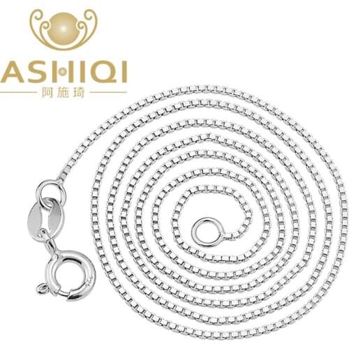 ASHIQI 925 Sterling Silver 0.65mm Box Chain Necklace, 40-45cm