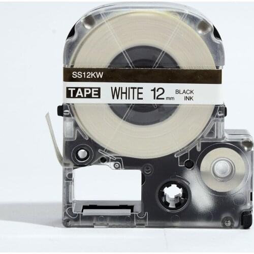 Free shipping 12mm black on white KINGJIM tape SS12KW compatible for KINGJIM label tapes LABELWORKS LW-400 LW-600