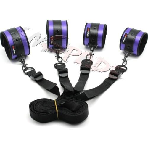 Smspade purple Satin sex bondage underbed restraint kit handcuffs ankle cuffs and fabric belt adult sex reatraints under the bed