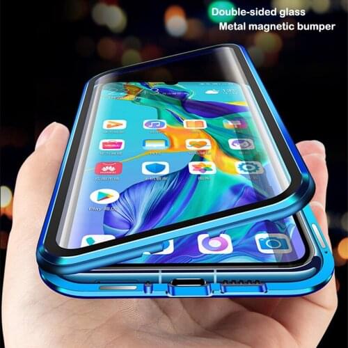 R-just Magnetic Metal Bumper Case for Huawei P30 Lite Tempered Glass Front Back Cover for P30/P30 Pro/P20/P20 Pro/P20 Lite case