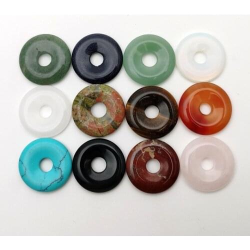 Fashion 25mm natural stone mixed round Safety buckle stone beads For Jewelry Making Charm Accessories 12pc free shipping