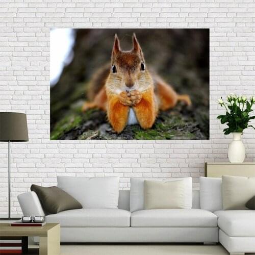 Custom High Quality Squirrel Canvas Painting Wall Silk Poster Cloth Print DIY Fabric Poster