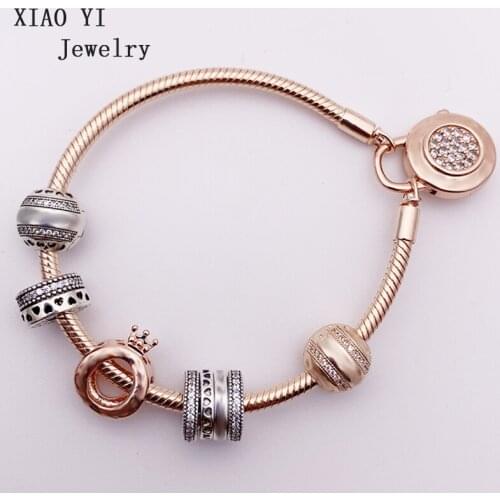 XIAOYI 100% s925 new noble luxury rose gold crown couple bracelet female jewelry gift gentle beautiful lovely party