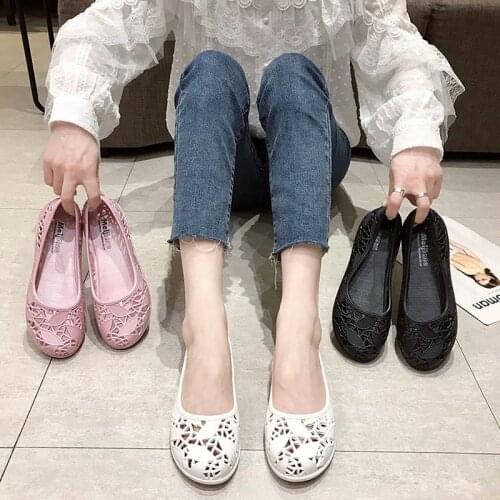 2021 Summer New Hollow Flat-bottomed Jelly Shoes Fashion Breathable Womens Sandals Solid Color Comfortable Casual Womens Shoes