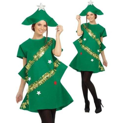 Xmas Short Sleeve Cosplay Adult Novelty Dress Elf Costume Party With Hat Fancy Kids Performance Christmas Tree Outfit