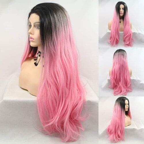 Ombre Pastel Pink Synthetic Lace Front Wigs for Women Glueless Synthetic Wigs for Women Long Straight Side Part Sweet Pink Wig