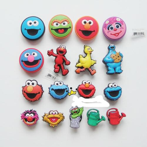Geniune Cute Shoe Charms Accessories Anime Sesame Elmo Cookie Monster Bert Figures Shoes Buckle Decorations for Sandals Kid Gift