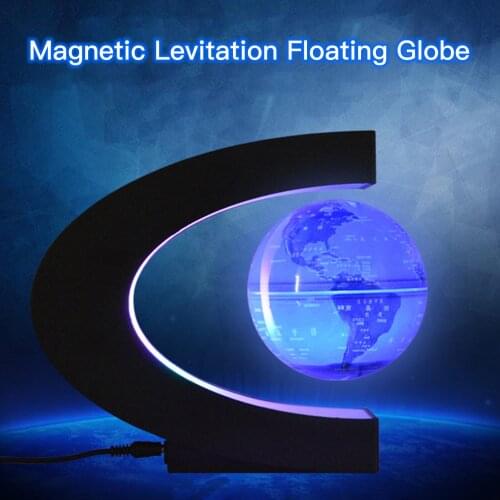 Floating Globe with LED Light 3 Inch Magnetic Levitation Rotating World Map with Multicolor Light C-Shape for Desk Decoration