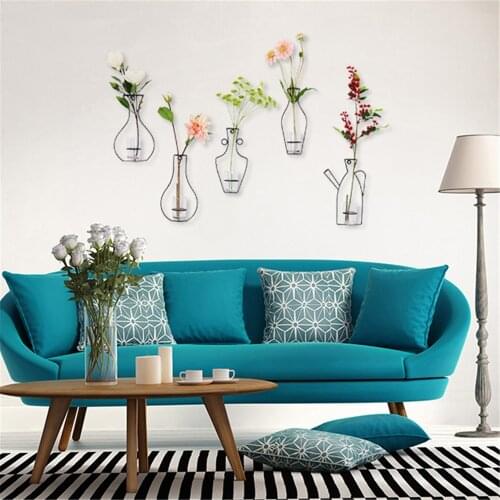 Nordic Style Decoration Frame Vase Holder Black Minimalist Iron Vase Dried Flower Vase Racks Plant Wall Hanging Ornaments Stand