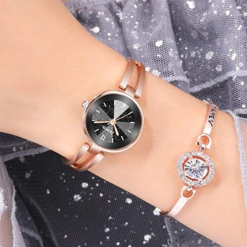 Luxury Starry Sky Women Fashion Quartz Watches Elegant Ladies Bracelet Wristwatches Simple Rose Gold Woman Stainless Steel Clock