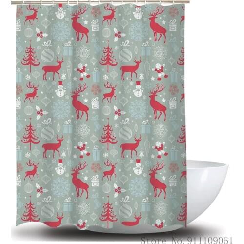 Christmas Elk Printed Shower Curtain Polyester Fabric Waterproof Mould Proof Hotel Bathroom Partition Curtains Home Decoration