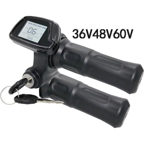 1Pair Handlebar Throttle Grip, Waterproof LCD Display Handle Twist Grip Clamp for Electric Cars Bike Scooter 36/48/60V
