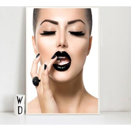 Sexy Black Lips Woman Canvas Paintings Wall Art Prints Poster Living Room Decor Decorative Paintings On The Wall Home Decor