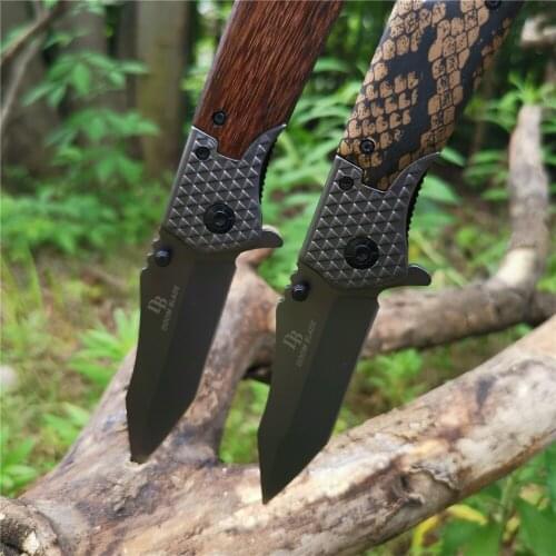 Folding Knife Wood Handle Tactical Hunting Survival Pocket Flipper Knives Combat Camping EDC Tools with Waist Clip