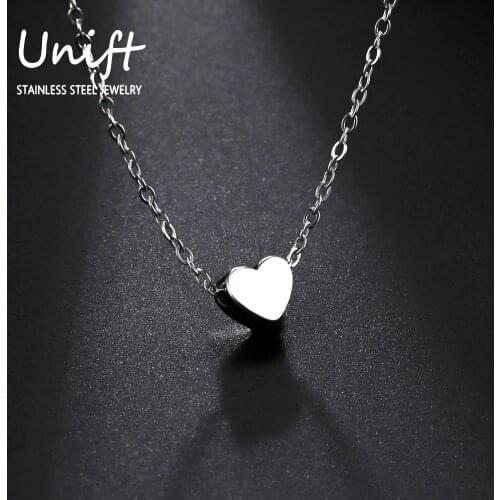 Unift Mini Love Heart Pendant Stainless Steel Necklace Bead Womens Choker Valentines Day Anniversary Fashion Jewelry Gift