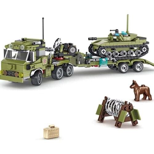 Military Series 6 in 1 tank armored vehicle material transport tractor Police Dog Accessories Building Blocks Bricks Toys Gifts