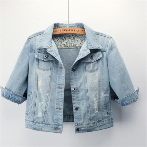 2021 New Autumn Short Section Slim Casual Large Size Seven-point Sleeve Denim Jacket Female Jacket Top