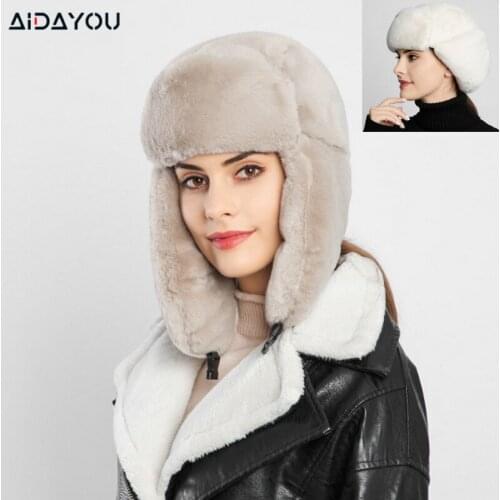 Womens Winter Earflap Trapper Hat Faux Fur Windroof Fleece Lined Fashion Soft Thick Russian Hats hat003