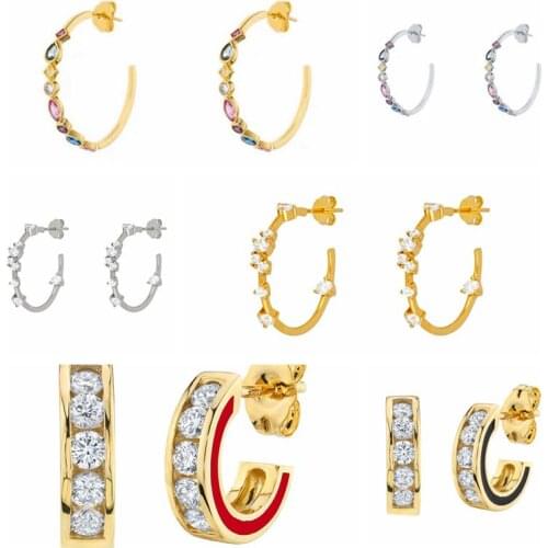 925 Silver Ear Needle Ladies Earrings Rainbow Zircon Earring Pendientes personality Jewelry Women Stud Earring Charm Party Gift