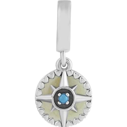 DIY Beads Compass Rose Hanging Charm Sterling Silver Jewelry Making Fits Original 925 Silver Charms Bracelets For Woman