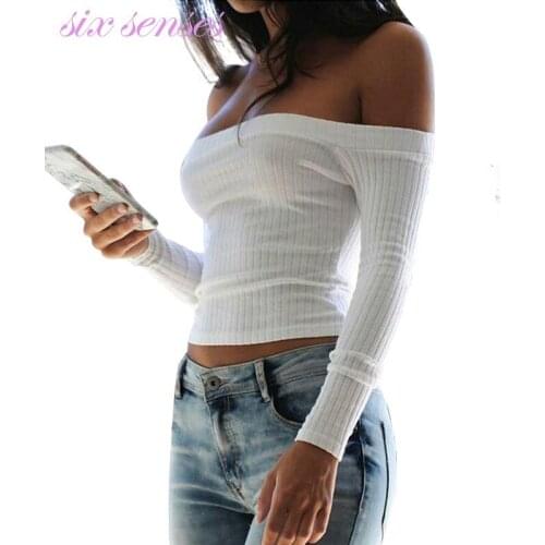2018 Women sweaters spring autumn sexy off shoulder slash neck sweater tops pull femme short casual slim pullover knitted,HH0047