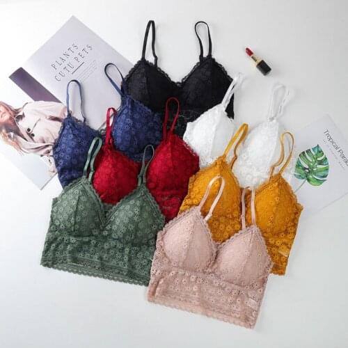 Floral Lace Bralette Crop Tops Women Seamless Underwear Female Sexy Lingerie Deep V Tank Top Padded Camisole