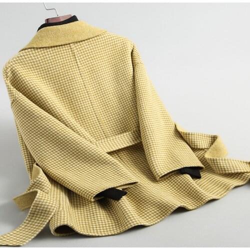 Plaid Wool Coat Female 2020 Short Autumn Spring Jacket Fashion Double-sided Wool Coats Abrigos Mujer Elegante