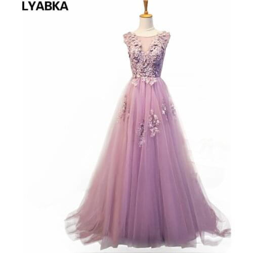 High Quality Evening Dress Vestido De Festa 2019 Tulle With Appliques A-line Scoop Neck Evening Dresses Party Robe De Soiree