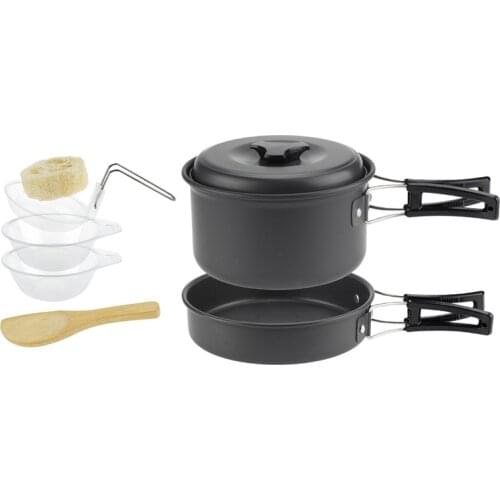 1-2 Person Outdoor Camping Cookware Pot Utensil Cooking Set Pot Pan Bowl Tableware for Picnic