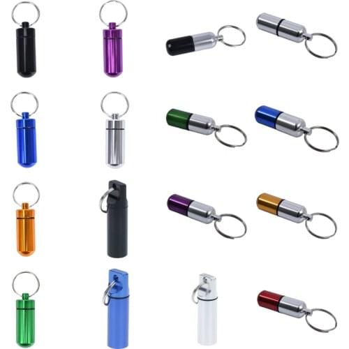 1pc Waterproof Metal Pill Box Medicine Case Container Bottle Holder Keychain Carabiner Outdoor Pill Case Multicolor