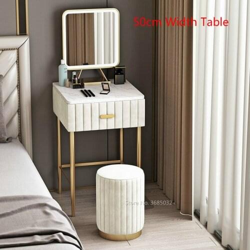 50cm Marble Tabletop Dresser Table set with drawer and Smart Light Mirror and Stool Make-up dresser table Iron Nordic furniture