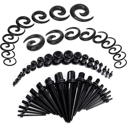 54 Pieces Ear Gauges Kit Acrylic Spiral Tapers and Plugs 14G-00G Stretching Set