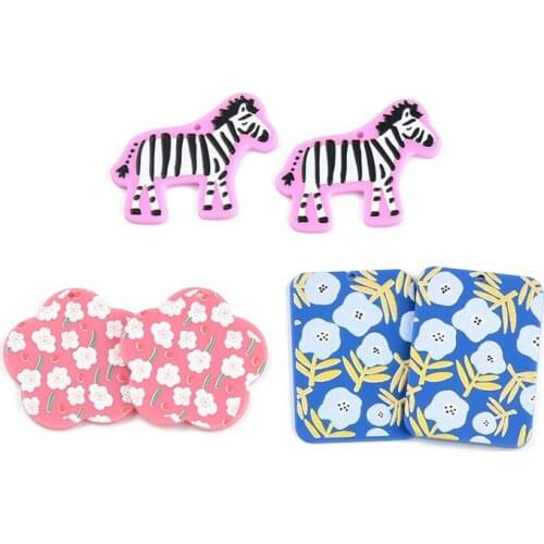 6PCS Zebra Red and Blue Flowers Hand Made Earrings Making Connectors DIY Pendant Jewelry Findings & Components Charms