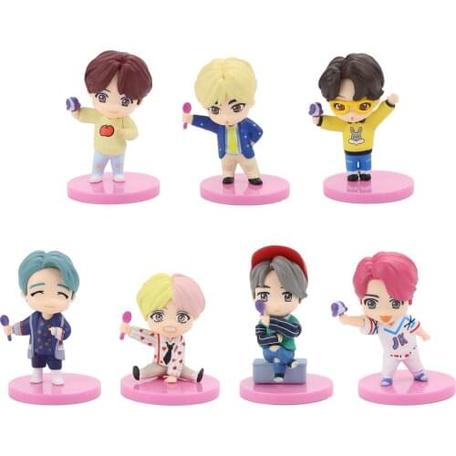 7pcs/lot KPOP Bangtan Boys TinyTAN Korean Groups with Micorphone Sing Model Toys Action Figures Toy For Fans Grils Brinquedos