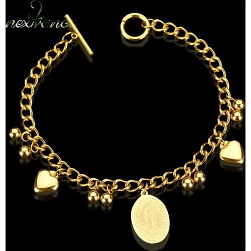 Nextvance Gold Heart Toggle Chain Bracelet Religious Virgin Mary Amulet Pendant Bracelets for Women Blessing Lucky Jewelry