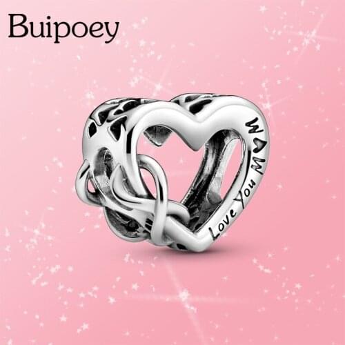 Buipoey Silver Color Charm Love You Mom Eternal Symbol Heart Beaded Fit Brands Bracelet Necklace Diy Women Jewelry Accessory