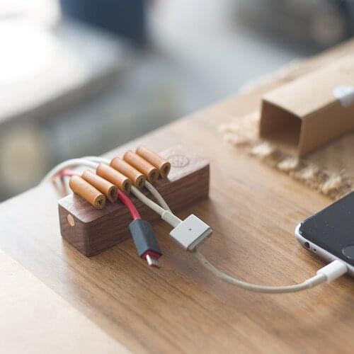 Wood USB Cable Clip Data Line Storage Holder Cable Winder Wire Retainer Desktop Wire Sorting Tools Home Office Car Organizer