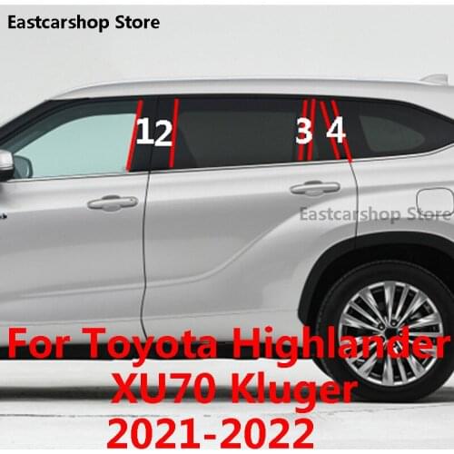 For Toyota Highlander XU70 Kluger 2021 2022 Car B C Pillar Middle Central Column PC Window Decoration Strip Sticker Cover