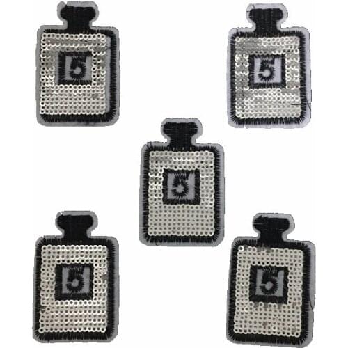 DZ Silver 5 Perfume Bottle Patches Iron on Badge Parches for Clothes Jeans jeacket DIY Sewing Embroidered Patch Appliques 10Pcs