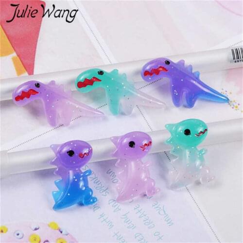 Julie Wang 20PCS Resin Cartoon Dinosaur Charms Gradient Color Random Mixed Animals Pendants Jewelry Making Accessory Decoration