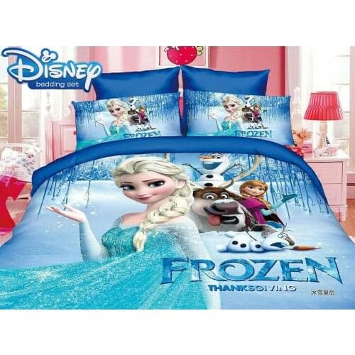 Disney Princess Elsa twin size bedding sets for girls bedroom decor duvet cover set 3/4pcs fitted sheet hot sale color blue