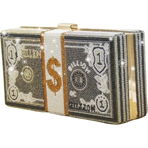 Luxury Fashion Women Crystal Money Bags Peal Chain Diamond Evening Bag Party Purse Clutch Bags Wedding Dinner Purses Handbags