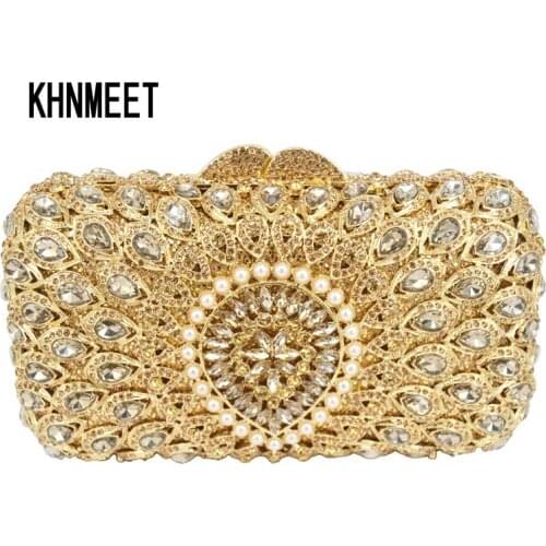 LaiSC Gold Evening Bag Luxury diamond Clutch Party Purse Wedding Dinner pouch studded Banquet bag SC223