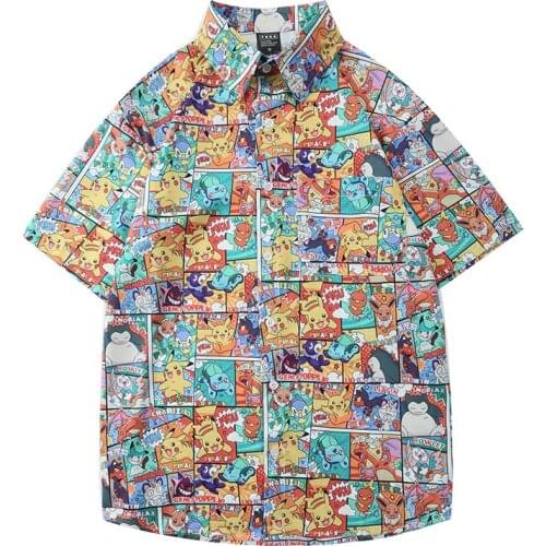 Pokemon Pikachu Anime 2021Women Men New Hawaii Summer Blouse Short Sleeve Womens Tops and Blouses Vintage Shirts Tops Graffiti